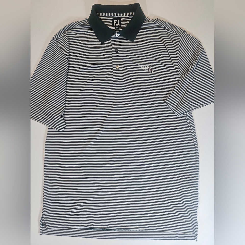 Footjoy Golf Polo Mens Large Green White Striped Club Logo Pickleball Preppy